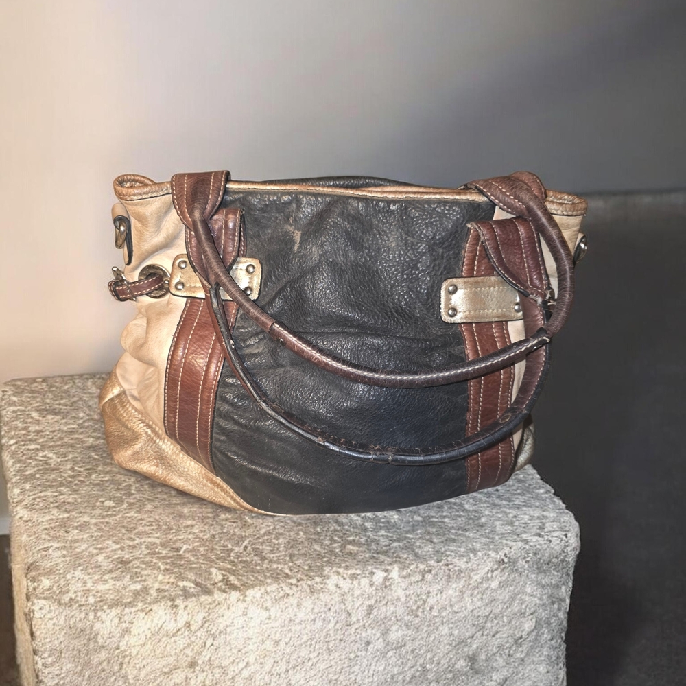 Two-Tone Leather Tote Bag